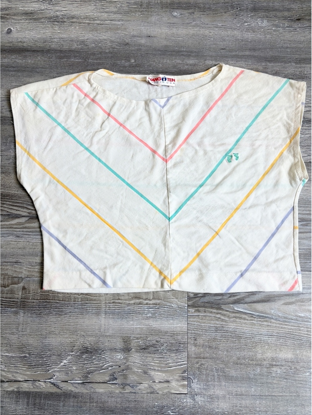 Vintage Hang Ten Women's Boxy Fit Top with Pastel Diagonal Stripes, Made in USA,